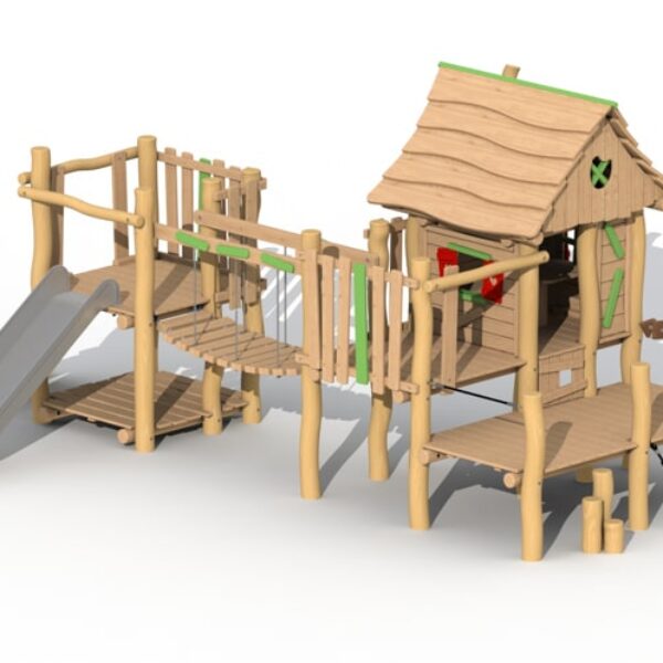 Speelhuisje Stropersbos met RVS Glijbaan