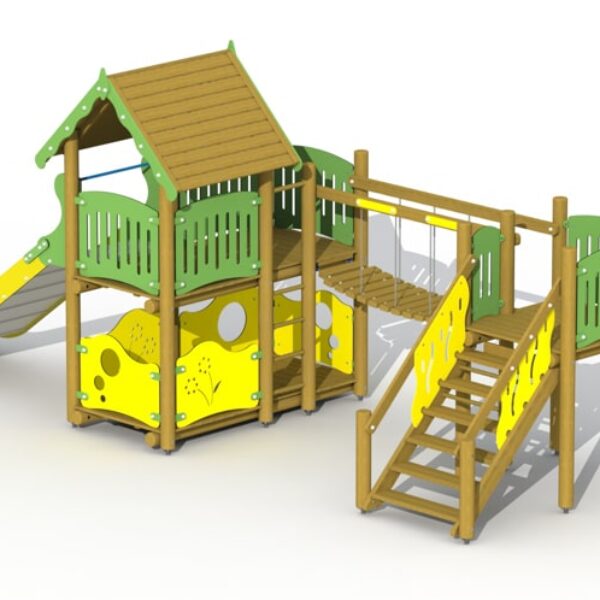 Klimtoestel Vesting met Soepele Loopbrug & RVS Glijbaan