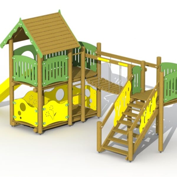 Klimtoestel Vesting met Soepele Loopbrug & Kunststof Glijbaan