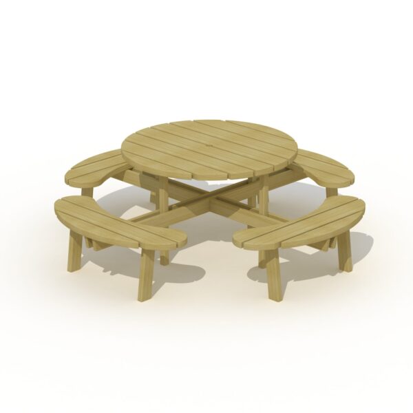 Picknicktafel rond Grenen
