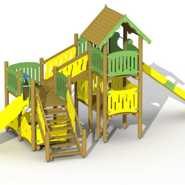 Klimtoestel Zeeroverskasteel met Hoge RVS & Lage Kunststof Glijbaan