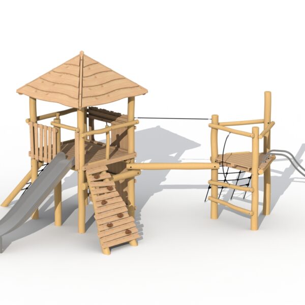 Tovertoren met Dak, RVS Glijbanen en Loopbalk