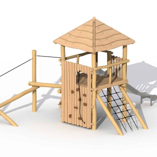 Tovertoren met Evenwichtsparcours en RVS Glijbaan