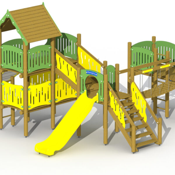 Elfenburcht met Hoge RVS en Lage Kunststof Glijbaan