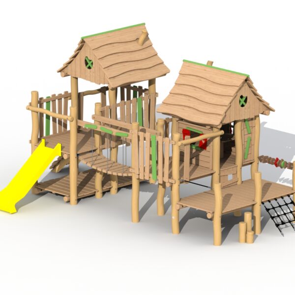 Speelhuisje Stropersbos uitgebreid met Kunststof Glijbaan