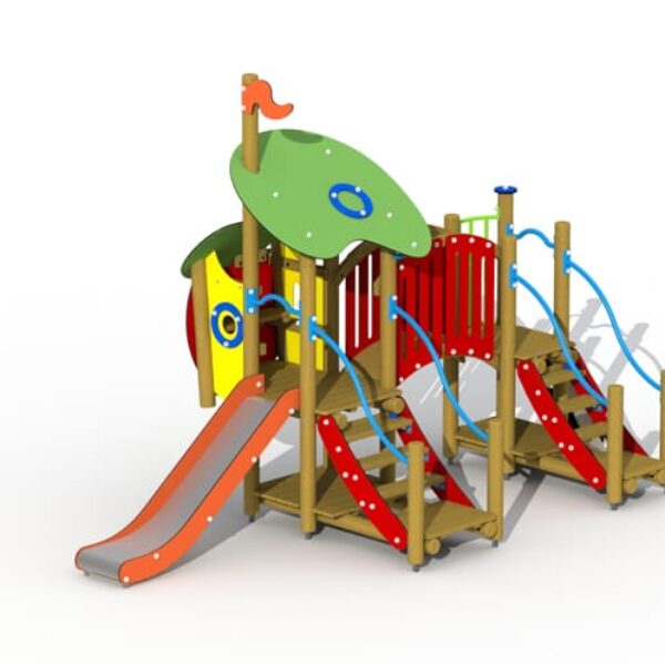 De Wolf en de zeven Geitjes met Gebogen Loopbrug en RVS Glijbaan