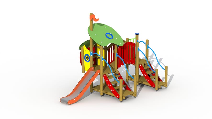 100226-f003a-vanee-europlay-de-wolf-en-de-zeven-geitjes-inox-glijbaan-met-gebogen-loopbrug-combinatietoestel-a