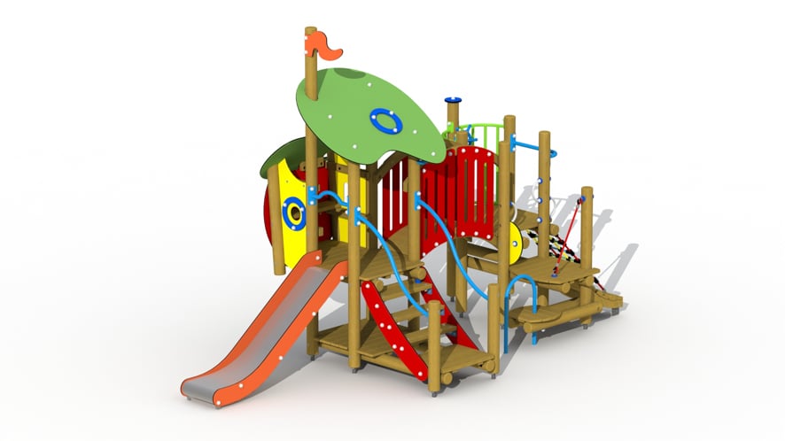 100234-f001a-vanee-europlay-belle-en-het-beest-inox-glijbaan-met-gebogen-loopbrug-combinatietoestel-a