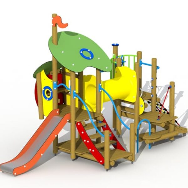 Belle en het Beest met RVS Glijbaan en Kunststof Kruipbuis