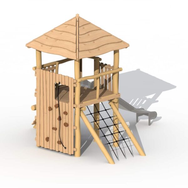 Tovertoren met Dak, RVS Glijbaan en Klimwand