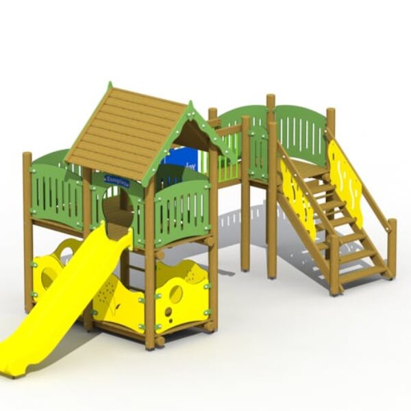 Klimtoestel Vesting met Vaste loopbrug & Kunststof Glijbaan