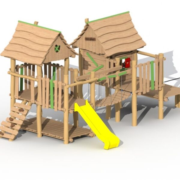 Speelhuisje Stropersbos uitgebreid met Kunststof glijbaan